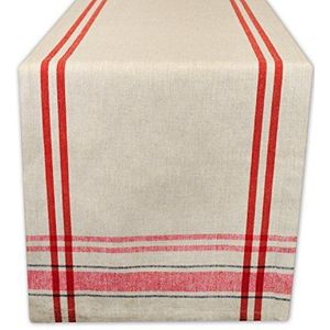 DII Tafelloper voor eetkamer, Frans strepenpatroon, 35,6 x 274,3 cm, taupe/rood