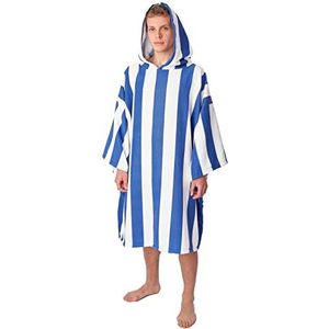 Dreamscene Poncho voor heren, gestreept, met capuchon, absorberend, sneldrogend, microvezel, marineblauw