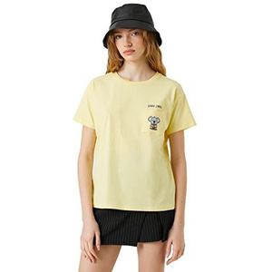 Koton T-shirt à manches courtes et col rond en coton imprimé pour femme, Jaune (152), XL