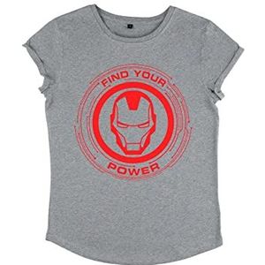 Marvel Avengers Classic - Power of Iron Man T-shirt met rolarmen voor dames, grijs, S, grijs.