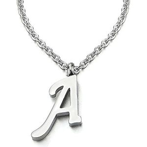 Naam letter A hanger – halsketting voor dames en heren – staal – kleur zilver – 50 cm touw ketting