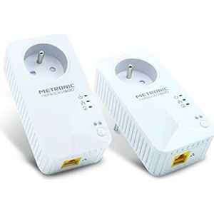 Metronic 495467 Netsocket Duo 600 MB/s met 1 1 Fast Ethernet poort 100 MB/s en 1 + 1 uittrekbaar stopcontact