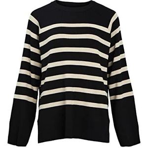 Object Objester Ls Knit Top Noos dames trui zwart/gestreept: sandshell, XL, Zwart gestreept: sandshell