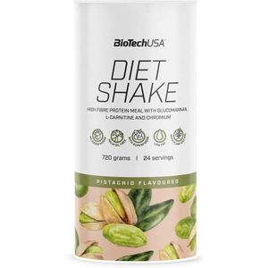 BioTechUSA Diet Shake, poeder rijk aan wei-isolaat, glucomannaan, L-carnitine en chroom, met zoetstof en superfood, zonder toegevoegde suiker, 720 g, pistache