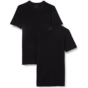 Schiesser Heren onderhemden van biologisch katoen met ronde hals, 95/5, 2 stuks, zwart.