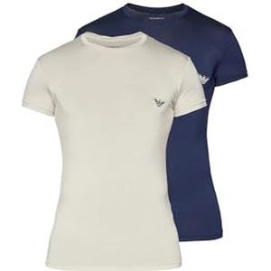 Emporio Armani Set van 2 T-shirts met ronde hals van bamboeviscose, zacht aanvoelend, T-shirt voor heren, Naakt marineblauw