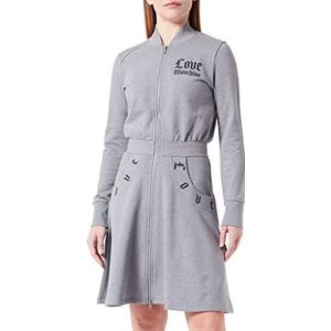 Love Moschino Long-Sleeved Open on The Front by Double Slider Zippe with Love Pockets and Gothic Logo Print Robe Femme, Medium Melange Gray, 44