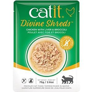 Catit Divine Shreds Droogvoer voor katten, kippenvlees met kippenlever en broccoli, 75 g, per stuk verpakt (1 x 1 stuks)