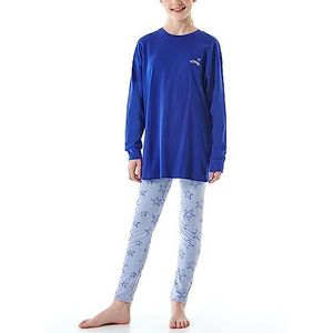 Schiesser Meisjeskleding voor tieners - luipaard, harten, sterren en grappige prints - organisch katoen pyjamaset, Blauw_179975