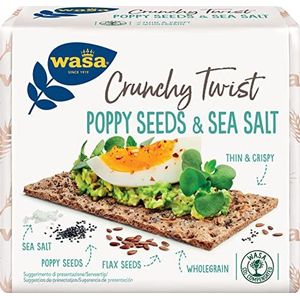 Wasa Crunchy Twist Poppy Seeds & Sea zout, volkoren crackers met roggemeel, lijnzaad en maanzaad en zeezout, 245 g
