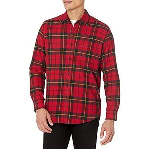 Amazon Essentials Flanellen overhemd met lange mouwen voor heren (verkrijgbaar in grote maat), grote geruite stof, zwart, rood, geel, L