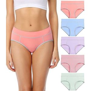 wirarpa Dames Katoenen Broek Ondergoed Mid Rise Knickers Stretch Slips voor Vrouwen 5 Pack, Veelkleurig-02-5p, XS