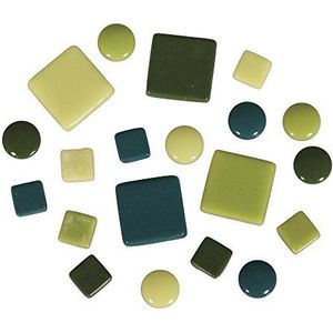 Rayher Fancy mozaïeksteenmix van glasmozaïek, gekleurd 500 g emmer (ca. 395 stuks), glazen stenen, gemengde maten, 10 x 10 mm, 20 x 20 mm, 12 mm diameter, groene tinten 14829000