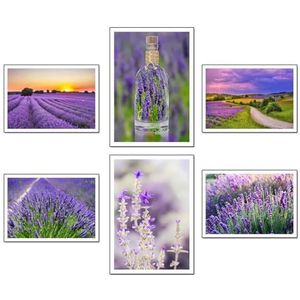 DKORARTE Set van 6 A3 decoratieve vellen voor moderne woonkamer, slaapkamer, slaapkamer, zonder lijst, landschap, natuur, lavendelvelden (41 x 29,7 cm)