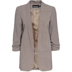 PIECES Pcbosella 3/4 bedrukte blazer Noos damesblazer, Silver Mink/Aop: houndstooth