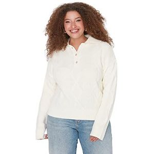 Trendyol Pull en tricot à col polo double boutonnage pour femme, ecru, 4XL grande taille