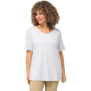 Ulla Popken Dames T-shirt met lange mouwen dubbellaags slim ronde hals, Wit