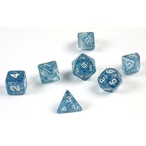 shibby 7 polyhedrale dobbelstenen met pailletten, voor rol- en tafelspelen in blauw, met tas