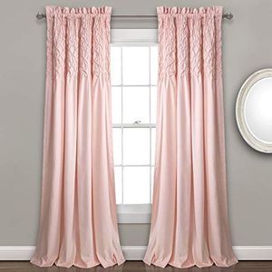 Lush Decor Bayview gordijnen – halftransparante raamgordijnen met textuur, voor woonkamer, eetkamer, slaapkamer, 213,4 x 132,1 cm, blush