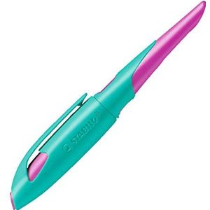 Stabilo EASYbirdy Ergonomische vulpen voor rechtshandigen met veer A voor beginners, turquoise/neon roze, enkele pen - inclusief cartridge - inktkleur blauw (afwisbaar)