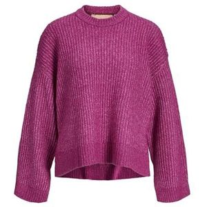 Jack & Jones Jxsigga Diverse ronde hals gebreide damestrui (1 stuk), fuchsia rood/details: bies met bruine kraag