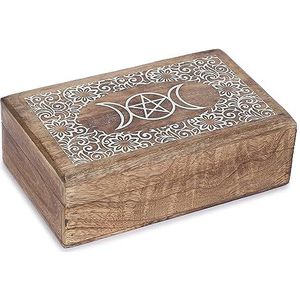 Ajuny Decoratieve handgemaakte gesneden houten sieradenkistje - ster en maan - veelzijdig - horlogedoos - schatkist - cadeau - bruin en wit - 20,3 x 12,7 cm