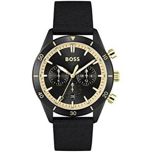 BOSS 1513935 Herenhorloge, analoog, multifunctioneel, kwarts, met armband van kunststof, uit de oceaan, zwart, zwart., riem