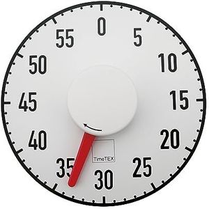TimeTEX - Automatische schoolbordklok | Batterijloze magnetische timer met normale wijzerplaat en pieptoon aan het einde van de duur | Inhoud: wit/rode timer (afmetingen: 19 cm diameter)