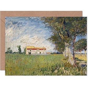 Vincent Van Gogh Boerderij in een Wheatfield Fine Art Greeting Card Plus envelop, blanco binnenkant, stevig