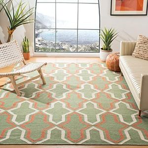 Safavieh Dhurrie Collection DHU559 tapijt voor binnen, rechthoekig, vlak geweven, 91 x 152 cm, groen / roest
