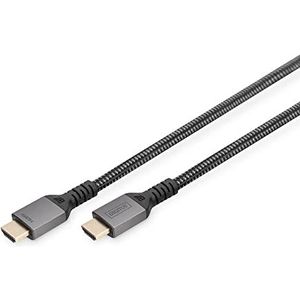 DIGITUS HDMI 2.1 Ultra High Speed aansluitkabel - UHD-II - 8k/60Hz - 4k/120Hz - gevlochten kabel - 1,0m - compatibel met PS5, Xbox Series, TV/Beamer - gouden contacten - zwart/zilver