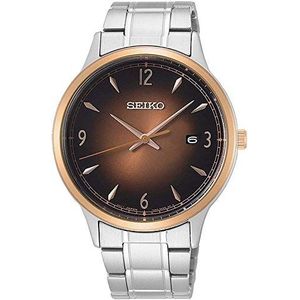 Seiko Quartz herenhorloge van roestvrij staal met metalen band SGEH90P1, zilver met rode vergulding, één maat, armband, Verzilverd met roodgoud., Armband