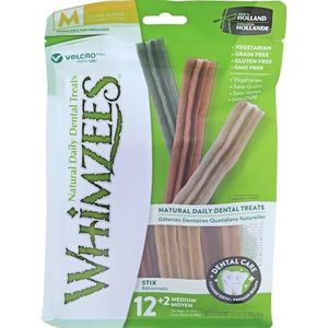 WHIMZEES, Kauwsticks voor middelgrote honden, natuurlijke lekkernijen voor mondhygiëne, maat M, 14 stuks