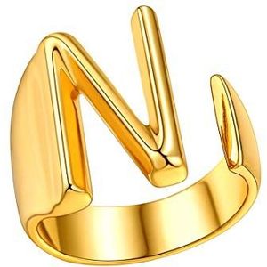 Findchic Open ring letter A-Z letterring van koper, verstelbaar, voor dames en heren, eenvoudige ring, verguld, vingeraccessoires, personaliseerbaar, messing, goud, messing, goud
