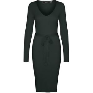 VERO MODA Vmsaba Ga Noos Robe en tricot côtelée à col en V pour femme, Scarab, M