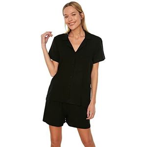 Trendyol Black Viscose geweven pajamas complete set voor dames, zwart.