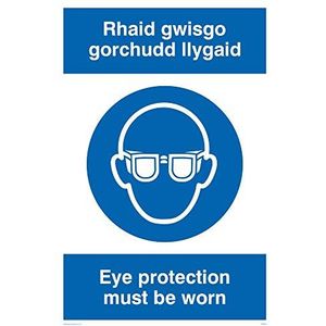 Viking Signs Rhaid Gwisgo Gorchudd Llygaid/Eye Protection must Be Wear, 3 mm hard plastic, hoogte 300 mm x breedte 200 mm