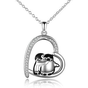 YAFEINI Pinguïn, cavia, flamingo, panda, rood, nijlpaard, kat, eend, koala, beer, panda, axolotl, rode kardinale ketting, pinguïn, 925 sterling zilver, voor dames en zus, Kubieke zirkonia