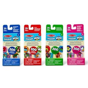 Melissa & Doug WOW! Stickers Set van 4 mini activiteitenblokken en oplaadbare stickers (dinosaurussen, huisdieren, favoriete voorwerpen, mystery pack) 200 stickers