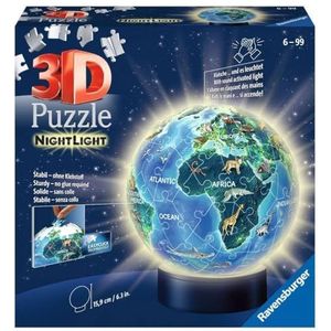 Aarde in nachtdesign, nachtlampje 3D puzzelbal 72 delen: Ervaar puzzels in de 3e Afmetingen: