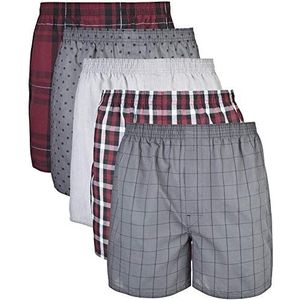 Gildan Woven Boxershorts Ondergoed Multipack Herenondergoed (5 stuks), Rood/Grijs Mix (5 stuks)