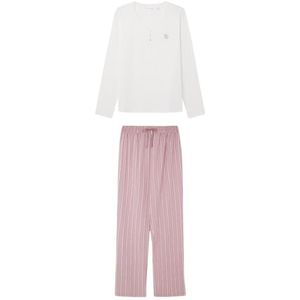 Women'secret Lange gestreepte roze 1% katoenen pyjamaset voor dames, WHISPER WIT