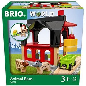 BRIO 36012 Dierenschuur met hooiwagen, accessoires voor treinset voor kinderen vanaf 3 jaar