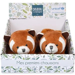 Doudou et Compagnie – pantoffels Panda Roux – UNICEF – open doos – geïntegreerde rammelaar – cadeau-idee voor geboorte meisjes en jongens – van 0 tot 6 maanden – DC4000