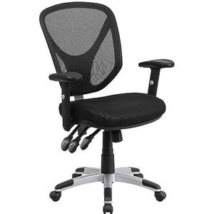 Flash Furniture Mid-Back Task Chair Mesh Swivel zwart met drievoudige controle-peddel en in hoogte verstelbare arm