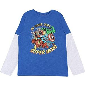 Marvel Comics Wees uw eigen Superheld T-shirt met lange mouwen 104-170 Merce Ufficialee, blauw/grijs gemêleerd