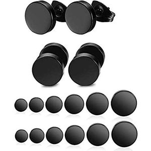 Yadoca 12 paar roestvrijstalen oorstekers voor dames en heren, zwart, rond, 3-8 mm, metaal, Stof Lak Metaal