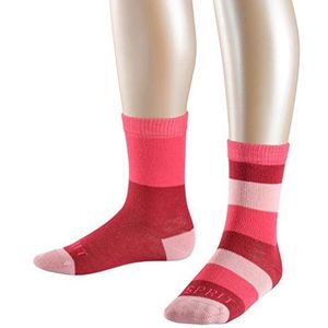ESPRIT Block Stripe 2 sokken, uniseks, voor kinderen en meisjes of jongens, katoen, zwart, grijs, meer kleuren versterkt, fijn fantasiepatroon, 2 paar, rood (Cherry Red 8518)