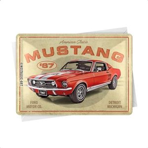 Nostalgic-Art Ford Mustang GT 1967 Red Retro Wenskaart - cadeau-idee voor autofans - mini blikken bord in vintage design, 10 x 14 cm