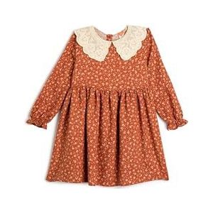 Koton Geborduurde jurk voor babymeisjes, Peter Pan-kraag, met elastische manchetten, bloemenprint, Bruin design (5d1)